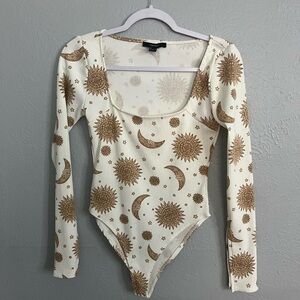 Cream and Bronze Sun and Moon Bodysuit